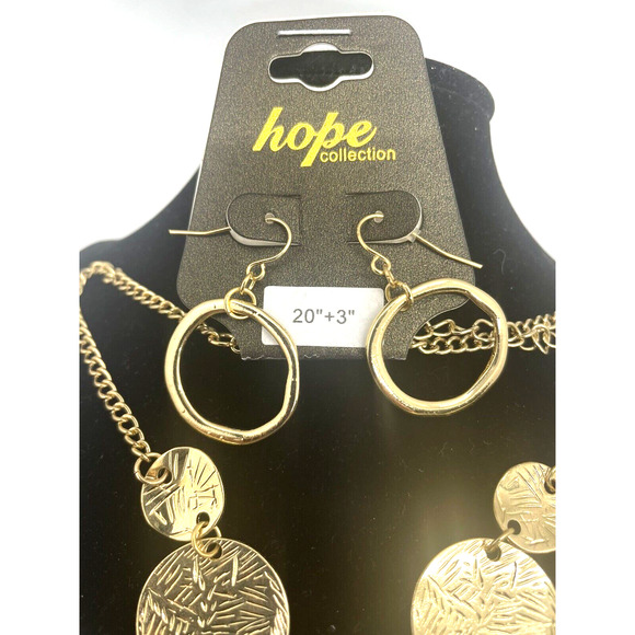 Necklace & Earrings Set Gold Plated Hope Hoops Fashion Costume Jewelry - Picture 5 of 5